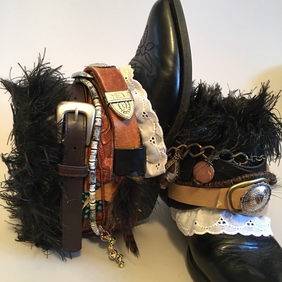 Black Ankle Boot Boho Belt Wrapped Western - Picture 3 of 5